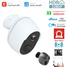 

Alexa Google FHD 6000mAh Rechargeable Battery Solar WiFi Security Infrared CCTV Protection Camera IP66 Outdoor Siren Tuya Camera