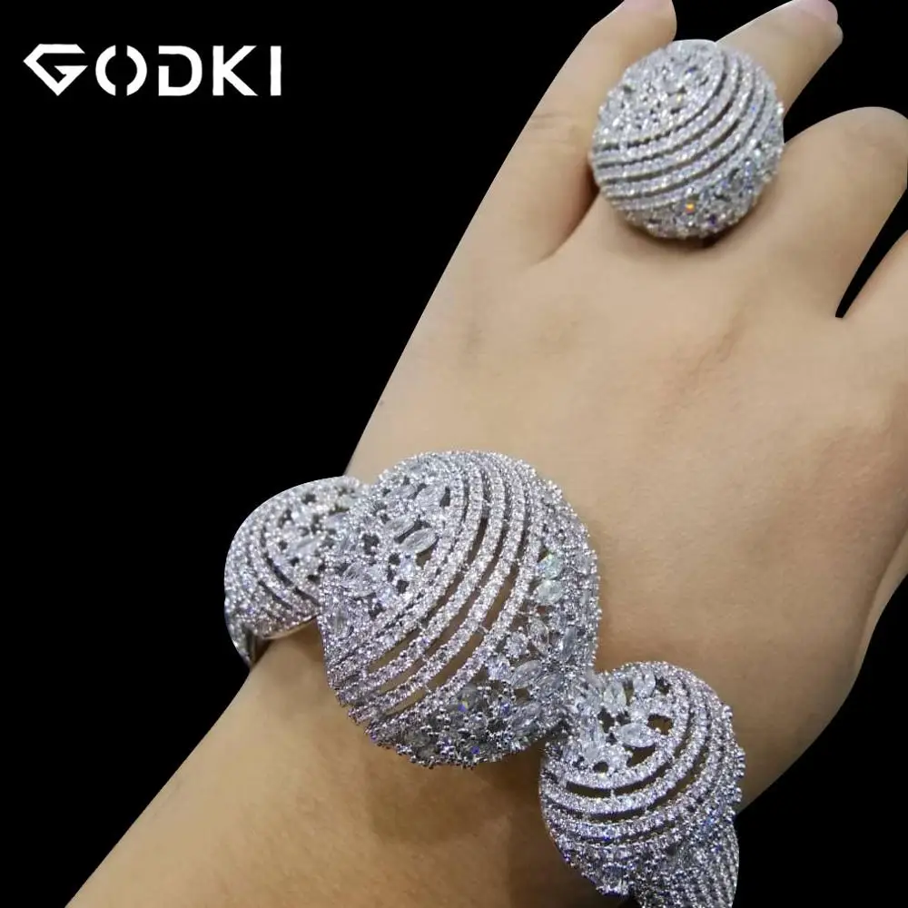 GODKI, роскошный Африканский браслет, кольцо, наборы, модные, Дубай, серебряные, Свадебные Ювелирные наборы для женщин, свадебные brincos para as mulheres