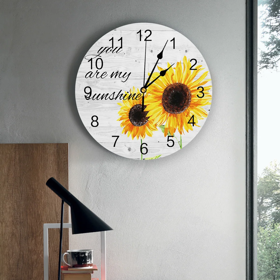 Sunflower You Are My Sunshine Printed PVC Wall Clock Modern Design Home Decor Bedroom Silent O'clock Watch Wall For Living Room