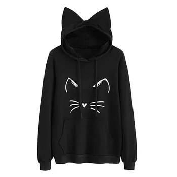 

Women's Sweatshirts Long Sleeve Cat Ear Hoodies Sweatshirt Pullover Tops Blouse Black Pullover Hoodie Poleron Mujer O29