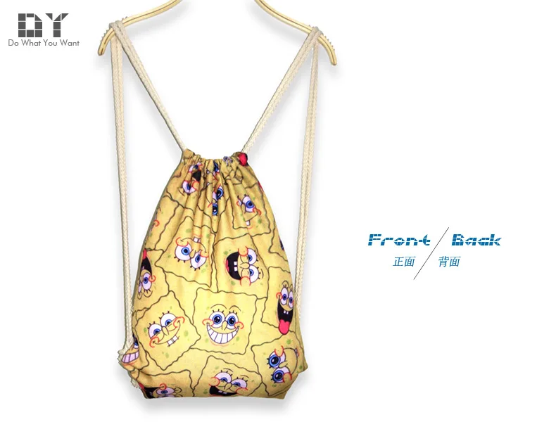 621 Shoulder Drawstring Bag SpongeBob Cartoon Cool Digital Printing Drawstring Backpack Customizable Logo
