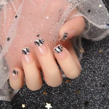 Поддельные ногти маникюр патч готовой продукции Лето онлайн знаменитостей разгрузки Douyin-Южная Корейская лампа цвет средней длины страз