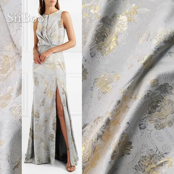 

American style luxury gold floral metallic jacquard brocade fabric apparel for coat dress tissu tecido stoffen fabrc SP5136