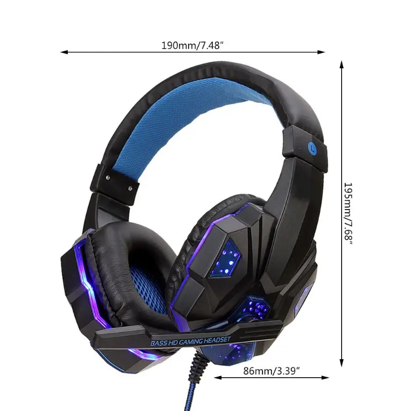 Professional Led Light Gaming Headphones for Computer PS4 Adjustable Bass Stereo PC Gamer Over Ear Wired Headset