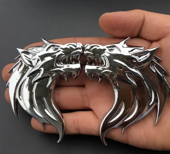 

Pair Chrome Metal 3D Wolf Head Auto Car Motorcycle Emblems Badge Decal Sticker