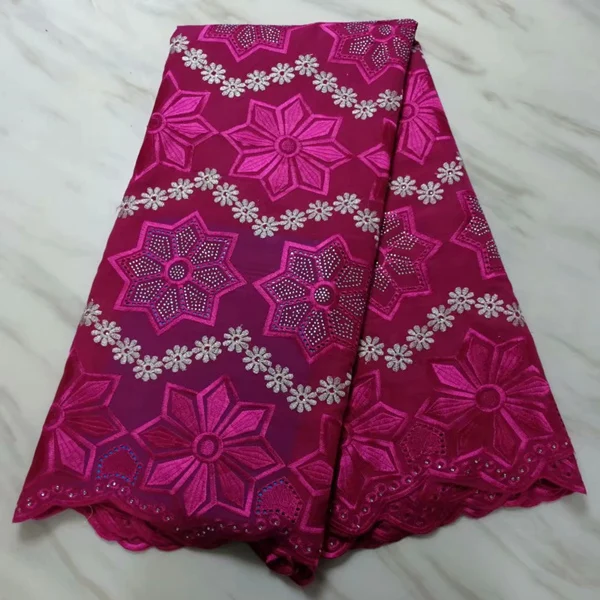 rose red Хлопковая розовая африканская Вощеная кружевная ткань, вышитая гипюровая нигерийская кружевная ткань с бисером для свадебного платья - Цвет: rose red