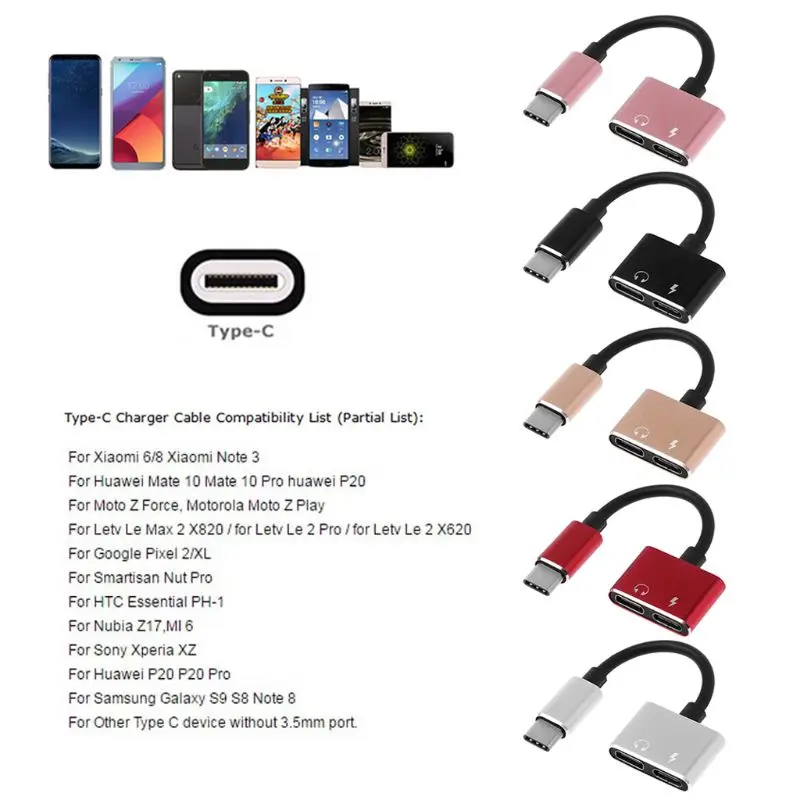 Type-C USB 3,1 аудио+ зарядный разъем для наушников конвертер адаптер для Android