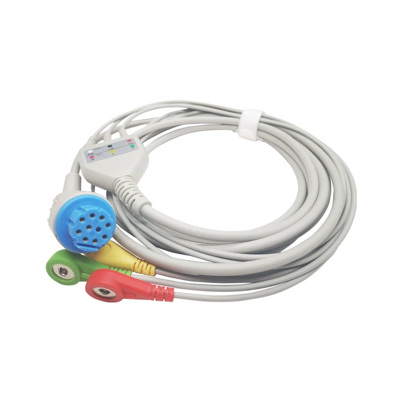 

ECG Cable One Piece 3 Lead Wires 10 Pin Snap 4.0 End IEC Standard for Datex Patient Monitor ECG One Piece Patient Cable