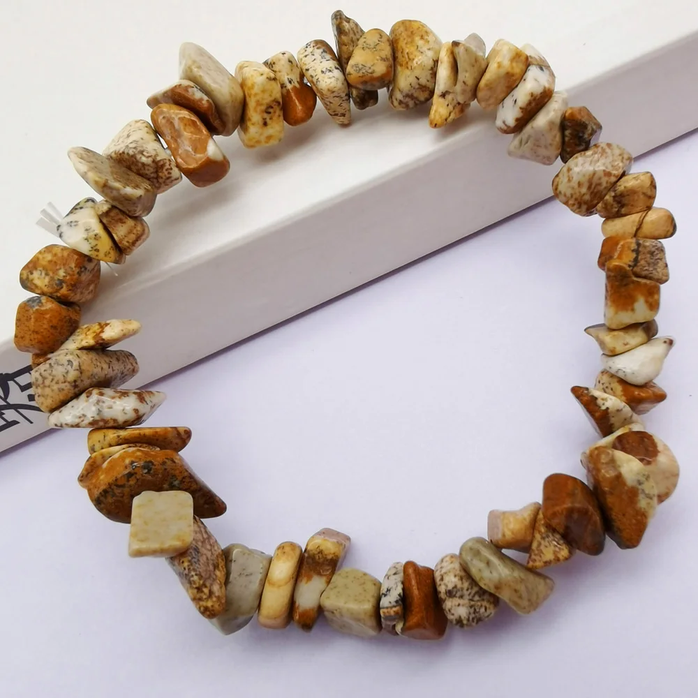 Натуральный чип бусины Сердолик Lapis Howlite кристалл гранат тигровый глаз Турмалин мукаит изображение эластичный браслет с камнями 8 дюймов - Окраска металла: Picture Stone