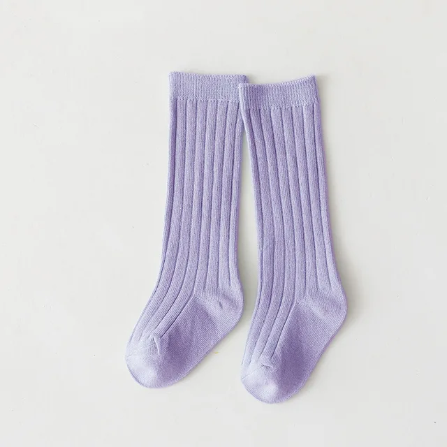 Spainish Kids Socks Baby Boys Girls Cotton Breathable Stripe Soft Sock Children Knee High Long Socks School Uniform Socks Purple