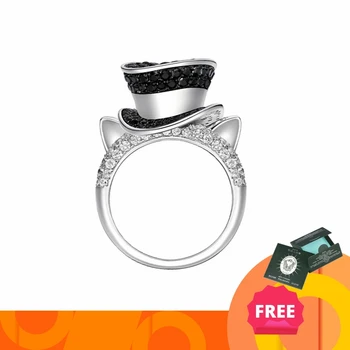 

BLACK AWN 925 Sterling Silver Jewelry Cat Hat Ring For Women G099