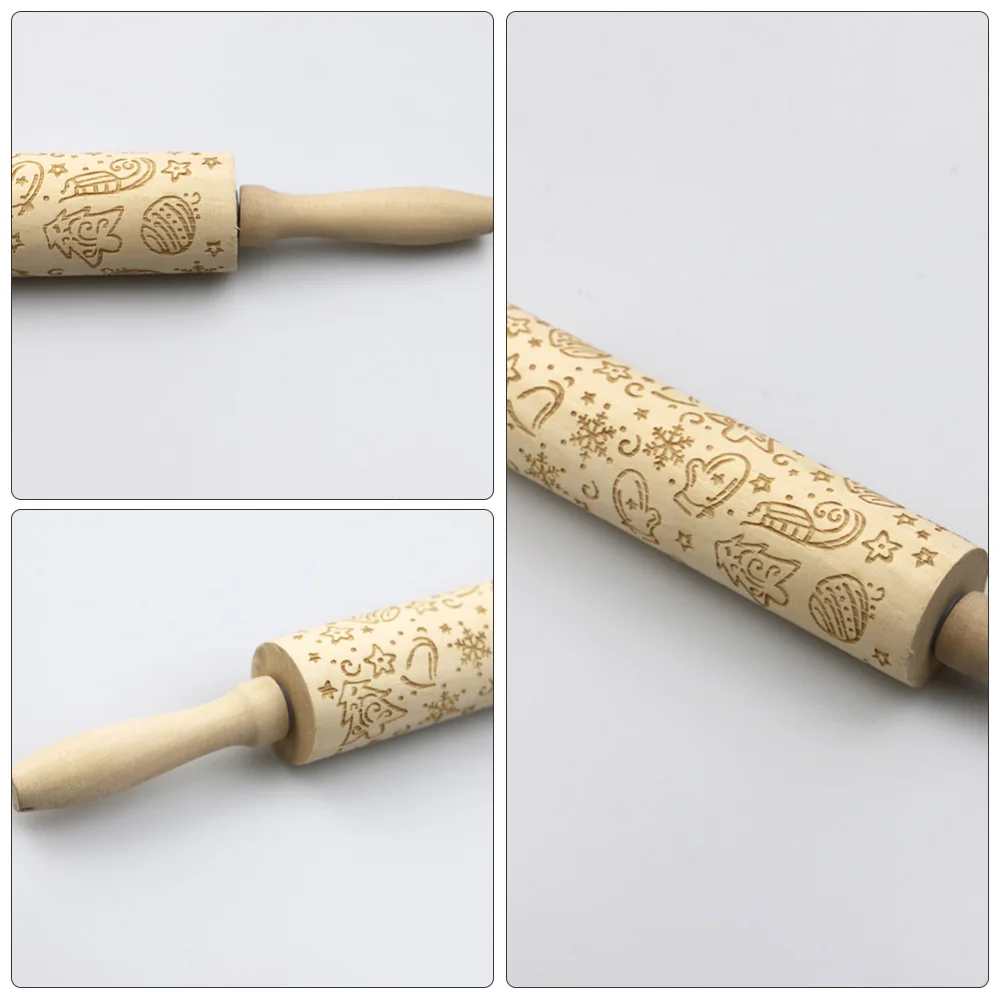 1pc Christmas Rolling Pin Pattern Dough Baking Roller Baking Pin for Bakery Home Kitchen