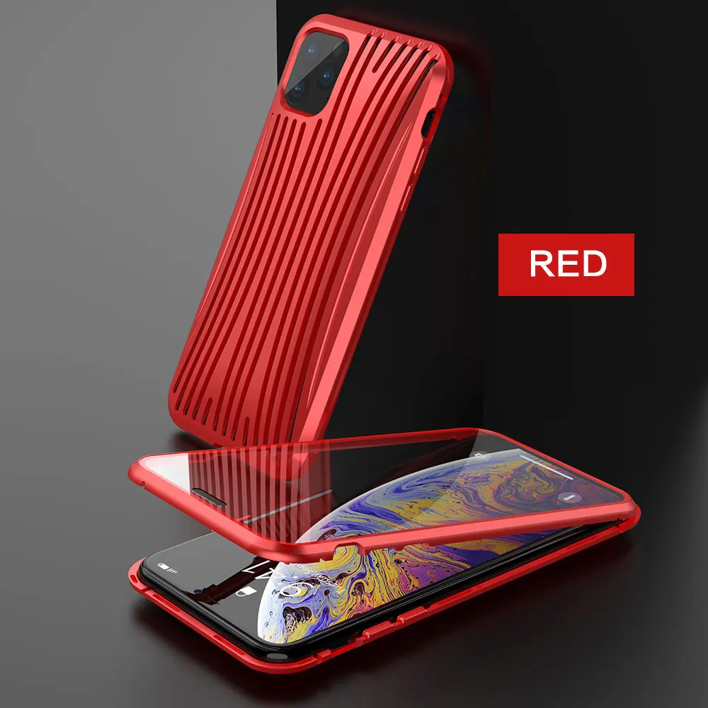 Магнитный металлический чехол FLOVEME для iphone 11 360, полная защита для iphone 11 pro max, чехол для телефона из закаленного стекла, Магнитная задняя крышка - Цвет: Red
