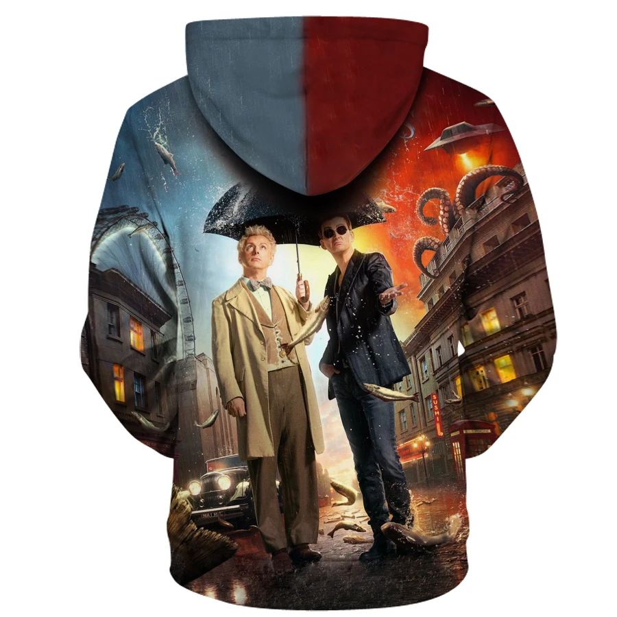 Мужские 3D толстовки с капюшоном Good O men s Crowley and Aziraphale, модные повседневные толстовки, пальто