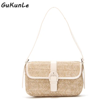 

Fashion Beach Rattan Bag Women Hand Woven Straw Bags Shoulder Bohemian Summer Handbag Travel Female Wicker Bag Women Baguette