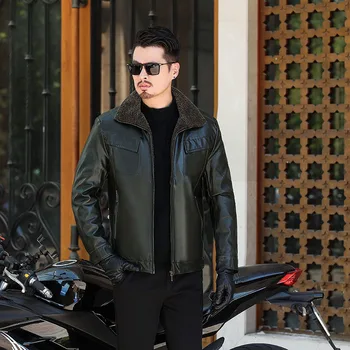 

Big 8XL 6XL Hot Sale Winter Thick Sheep Leather Garment Casual flocking Leather Jacket Men's Clothing Leather Jacket Coat Men