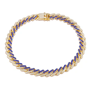 13 мм смешанный цвет кубический циркониевый кубинское звено ожерелье Красочный циркон цепь для мужчин хип хоп ювелирные изделия с коробкой дропшиппинг - Окраска металла: Blue Gold