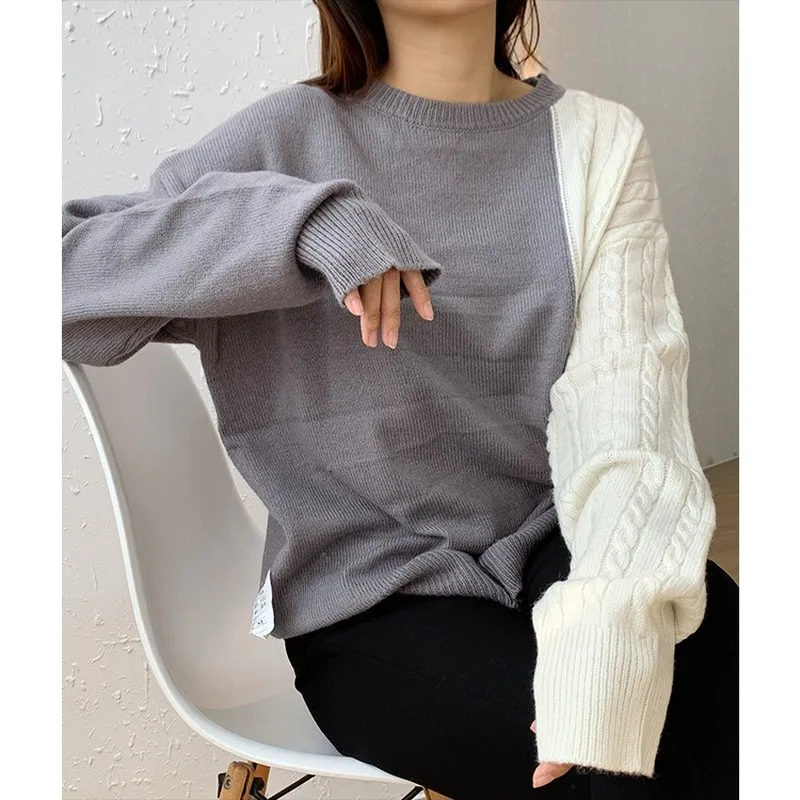 

Loose Wool O-Neck Knitted Sweater Women Solid Korean Fashion Winter Sweater Office Lady Long Sleeve Knit Top Pullovers Clothing