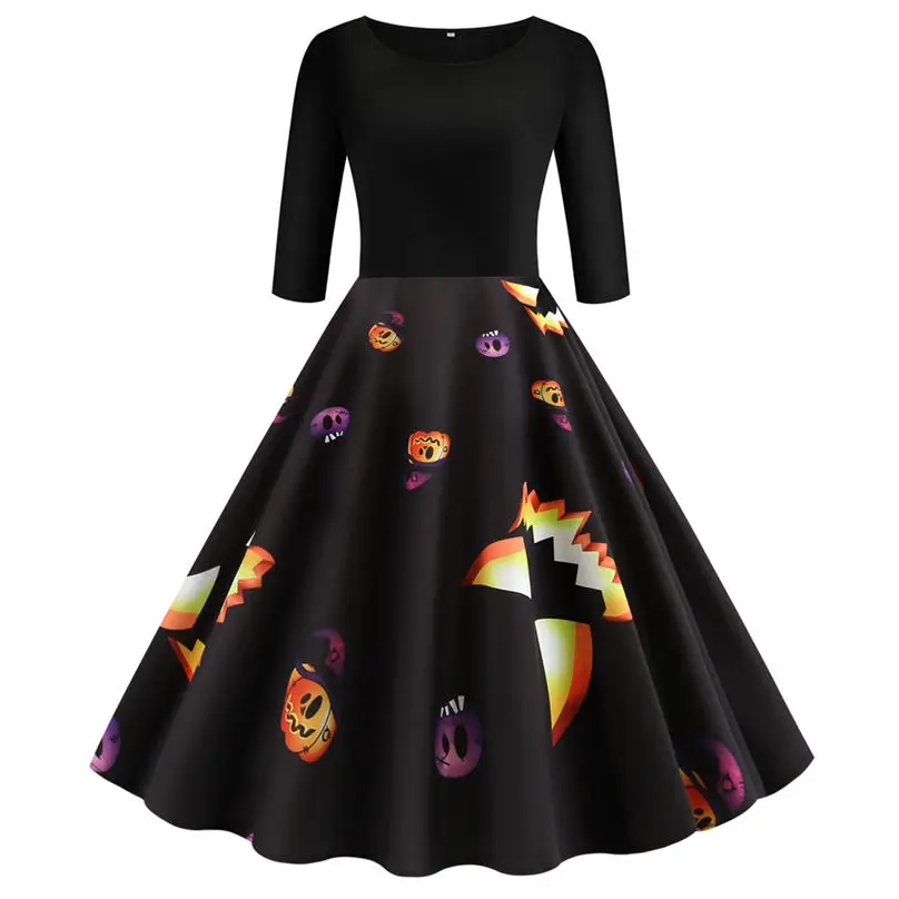 New Fashion Halloween Women Dress Autumn Vintage Long Sleeve Halloween Housewife Evening Party Prom Dress Vestidos 4S13 (1)