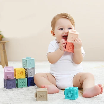 

12pcs/set Baby Toy Soft Building Blocks 3D Touch Hand Balls Baby Massage Rubber Teethers Squeeze Toy Bath Toys juguetes bebe