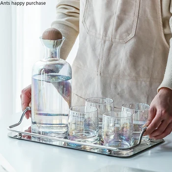 

Nordic Kettle Dazzling Glass Drinkware Set Five-piece Set with Stainless Steel Tray High Temperature Home Use Glass Water Glass