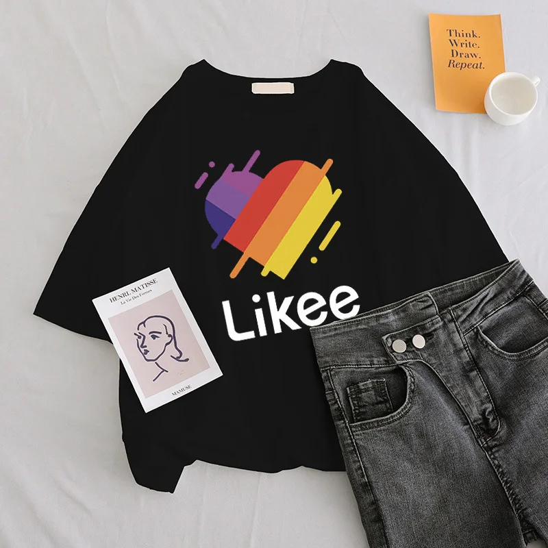 New Harajuku Kpop Female Tshirt likee love Print Short Sleeve Tops & Tees Fashion Casual T Shirt Women Clothing T-shirts