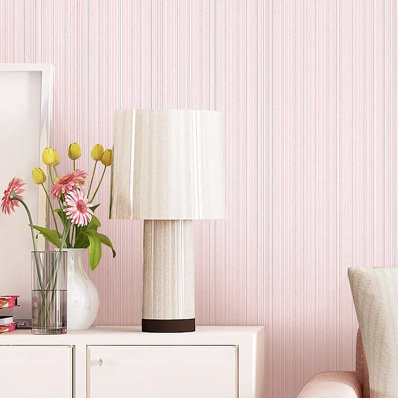 

Solid Color Plain Color 3D Non-woven Wallpaper Bedroom Living Room Wall Hotel Off-white Simple Stripes Wallpaper