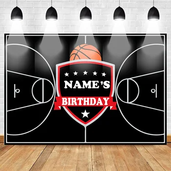 

Basketball Happy Birthday Photography Backdrops for Children Adult Basketball Playground Black Theme Background Support Custom