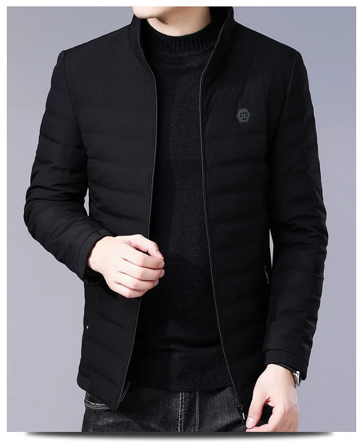 Brownfairwhale стиль зима Slim Fit Стенд воротник корейский стиль толстый пуховик ветрозащитная Повседневная мотоциклетная куртка мужская