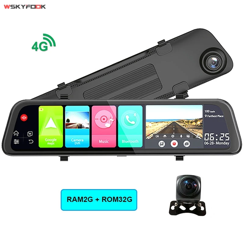 Черный 11,6" ips 4G видеорегистратор Android 8,1 зеркало для автомобиля dvr камера RAM2G+ ROM32G gps навигация видео регистратор ADAS wifi Dual1080P видеорегистраторы - Название цвета: Черный