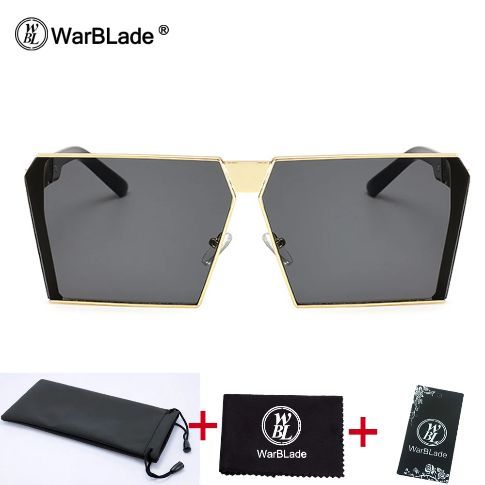 gold grey WarBLade солнцезащитное стекло es для женщин и мужчин негабаритное квадратное стекло es градиентное винтажное Фирменное дизайнерское оправа для очков без оправы классическое стекло - Цвет линз: gold grey