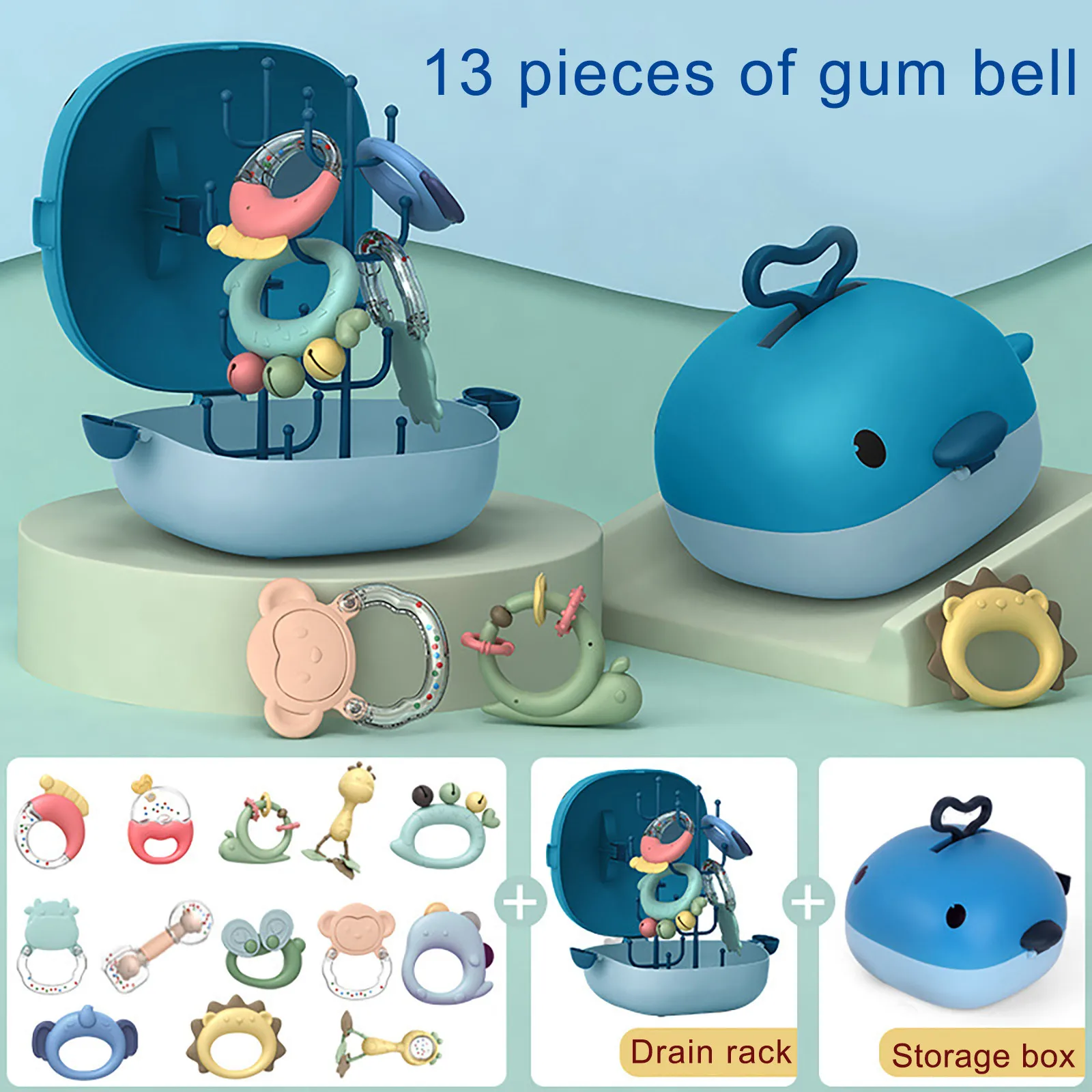 Caixa de Armazenamento Brinquedo das Crianças Bebê Seguro Mordedor Chocalho Pode Ser Cozido 0-12m Agitando Handbell Conjunto Baleia Recém-nascido Aperto Treinamento Criança 12 High Quality Brinquedos e hobbies
