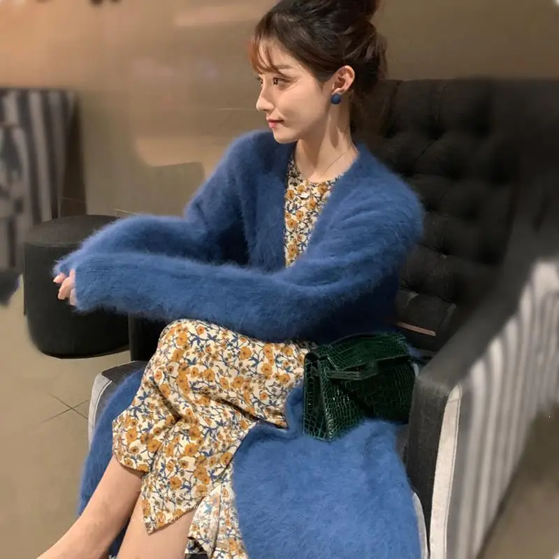 Женские повседневные однотонные длинные кардиганы, осенне-зимний Свободный вязаный свитер, Женская негабаритная куртка с длинным рукавом, пальто