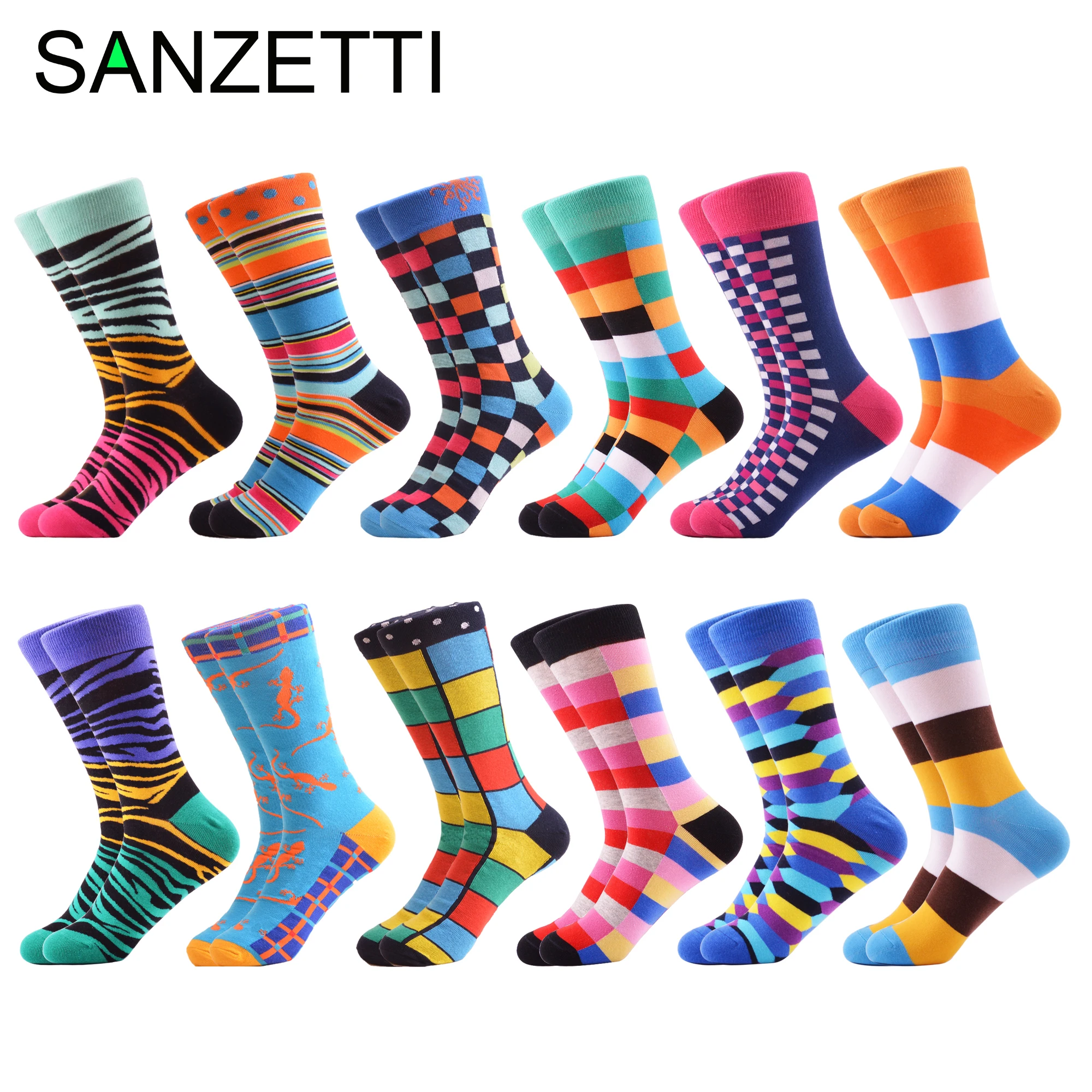 cheap SANZETTI 12 Pairs Lot Men Casual Combed Cotton Funny Crew Socks Harajuku Hipster Boat Socks Novelty Gifts Creative Dress Socks