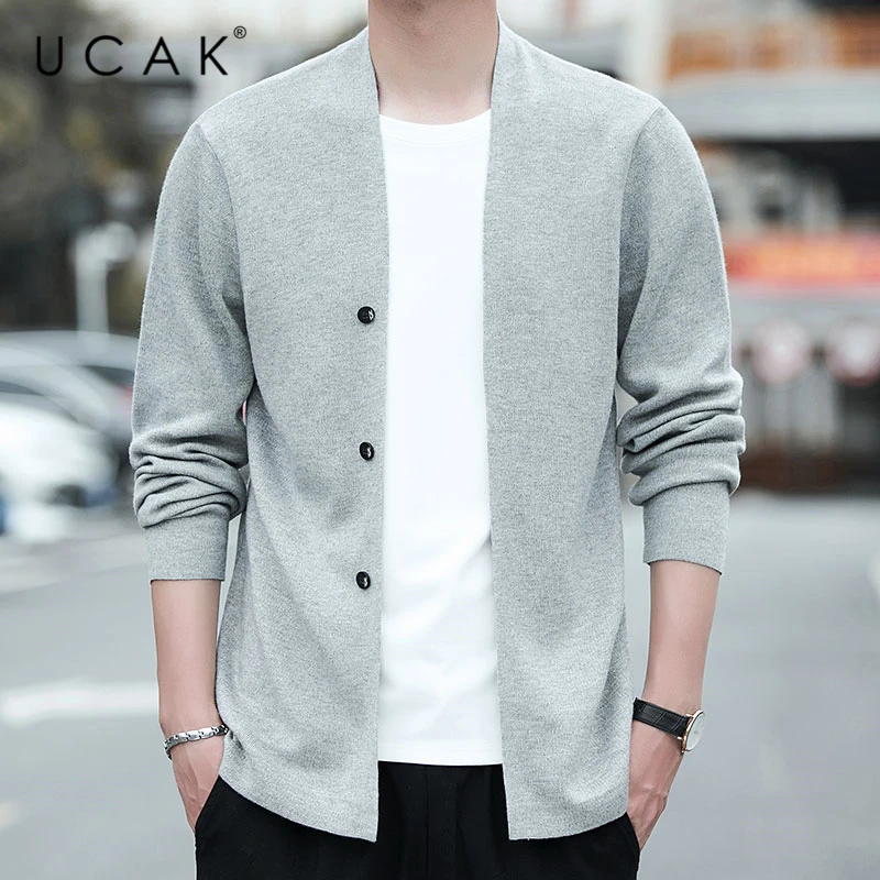 

UCAK Brand Men's Turn-down Collar Wool Fake Two Sweaters Clothing NEW Autumn Classic Streetwear Pullover Homme Clothes U1005