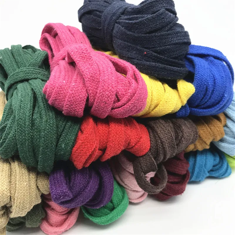 Colored Cotton Braided Rope Hollow Flat Twisted Cord 10 mm * 10M Sports Belt DIY Sewing Tape Rope Shoes Hat Decoration 14 colors