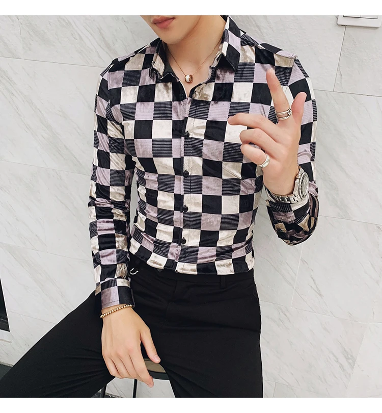 Деловая офисная рубашка клетчатые бархатные рубашки клетчатые Camisa Hombre облегающие мужские модные уличные ретро мужские повседневные рубашки из хлопка