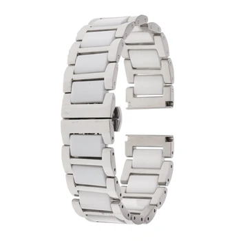 

22mm Stainless Steel Ceramic Links Watch Band Strap With Butterfly Buckle Clasp