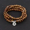 Multicouche 108 perles de bois Lotus OM Bracelet tibétain bouddhiste Mala bouddha breloque chapelet Bracelet Yoga en bois pour femmes hommes bijoux ► Photo 1/6