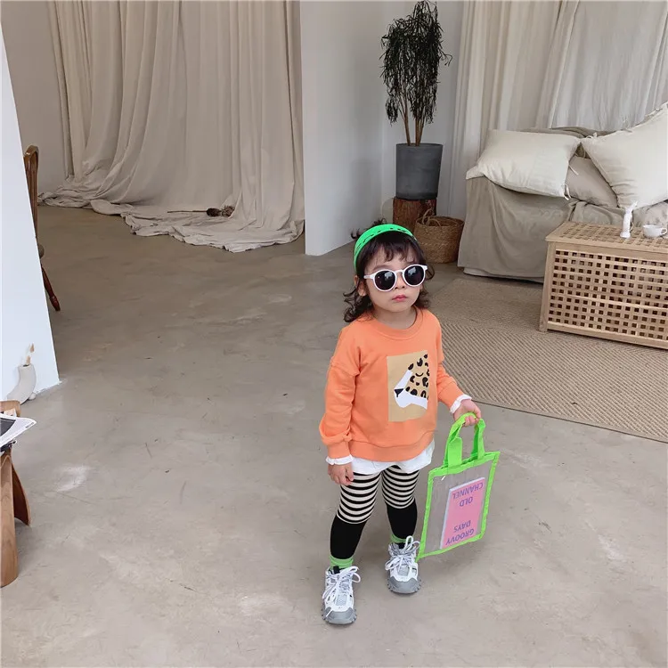 You gato negro mi Autumn New Style Thin Pure Cotton Outer Wear Western Style Stripes Child Leggings
