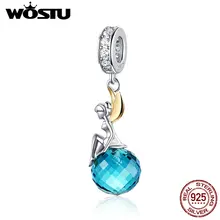 WOSTU бусины из стерлингового серебра 925 эльф планета синие циркониевые амулеты подходят к оригинальному браслету Подвески для изготовления ювелирных изделий CTC056