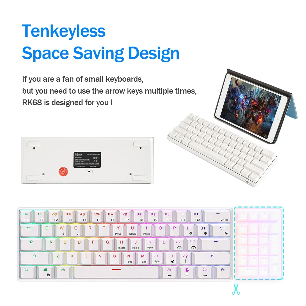 RK61 Tri-Mode Version Wireless Mechanical Keyboard 2.4G Bluetooth USB Wired Gaming Keyboard 61 Keys Hot Swappable RGB Backlight mini keyboard pc