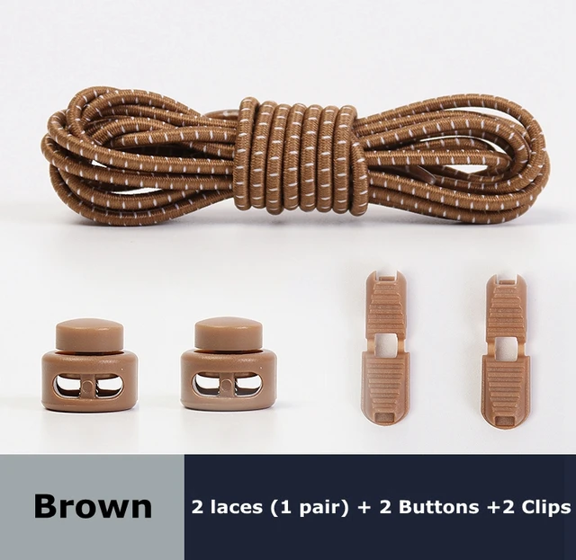 1Pair Colored Dots Round Shoelaces Elastic Plastic Lock Hiking Sports No Tie Shoelace Adult Children Shoe Accessories Lazy Lace Auburn