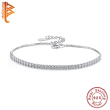Аутентичные Новые 925 пробы серебряные теннисные браслеты с кубическим цирконием, Кристальные браслеты, браслет на цепочке для женщин, ювелирные изделия