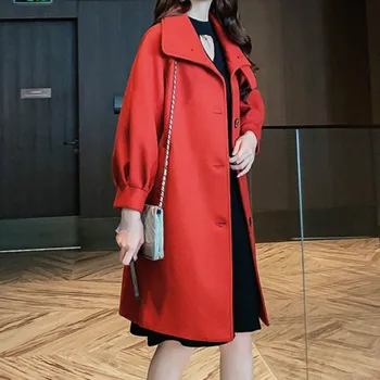 

Autumn Winter Overcoat Women Wool Jackets Leisure Single Button Blends Coats Jacket Womens Long Jackets Red Black Wool Coat