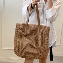 

Big Straw Woven Tote Bags for Women Large Capacity Weave Shoulder Bag Summer Beach Handbags Ladys Brand Desig Travel Shopper Bag
