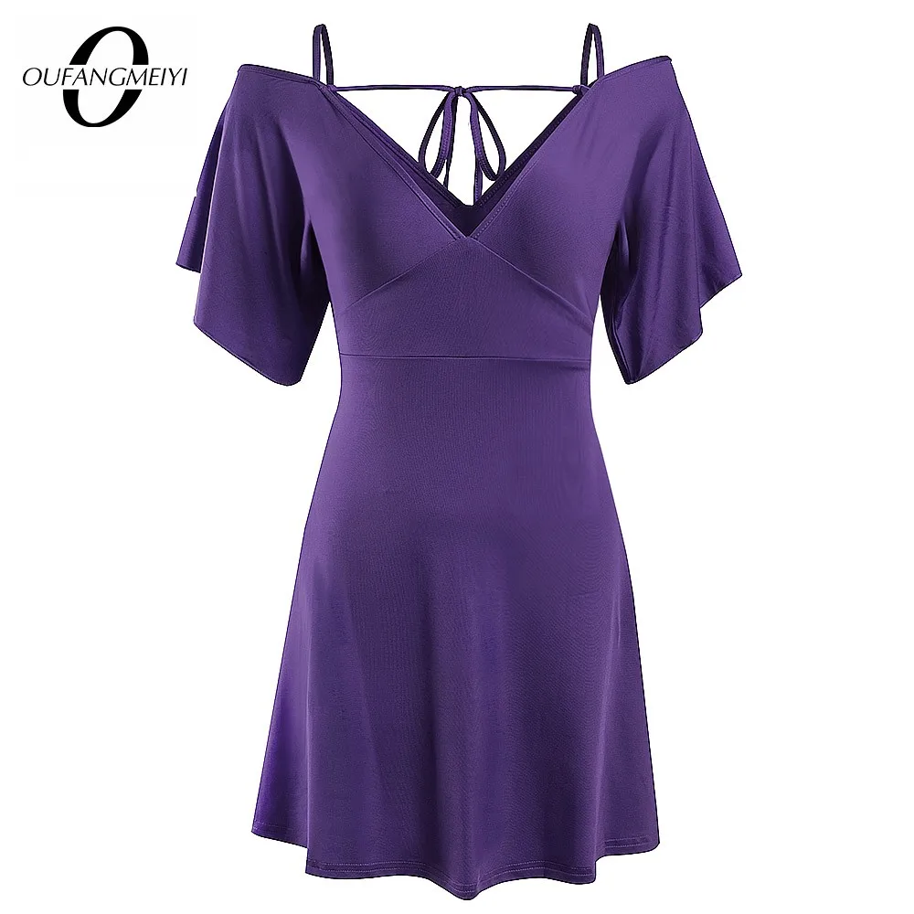 Женское однотонное Бандажное платье с рюшами и рукавами сзади летнее v образным