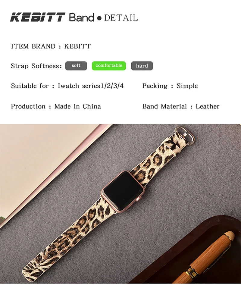 Kebitt, женский кожаный ремешок для Apple Watch, 42 мм, 38 мм, 40 мм, 44 мм, Цветной ремень, Леопардовый принт, полосы iWatch, серия 5, 4, 3, 2, 1