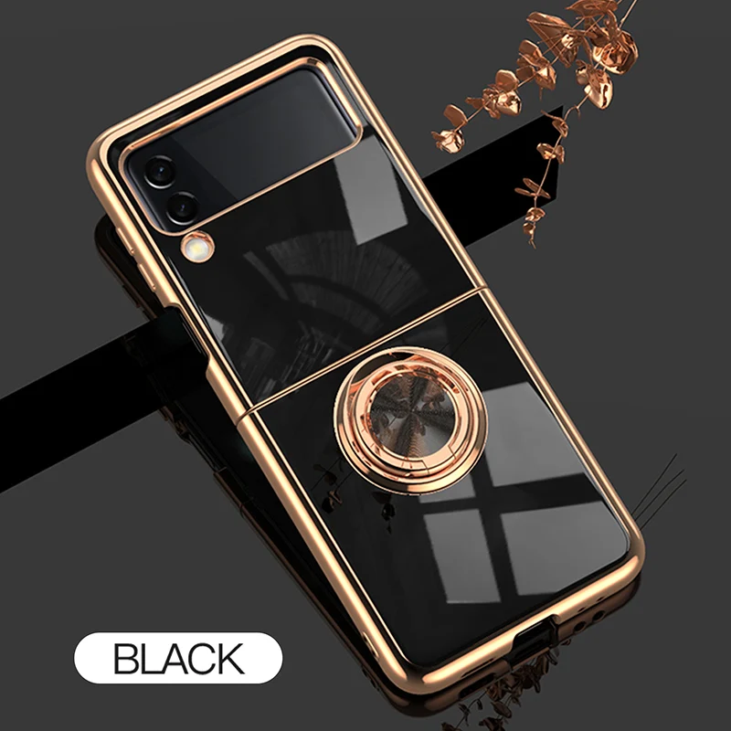samsung flip3 case Z Flip 3 Case Luxury Plating Silicone Ring Holder Stand Case For Samsung Galaxy Z Flip3 5G Z Flip 3 Phone Shell Covers case for galaxy z flip3