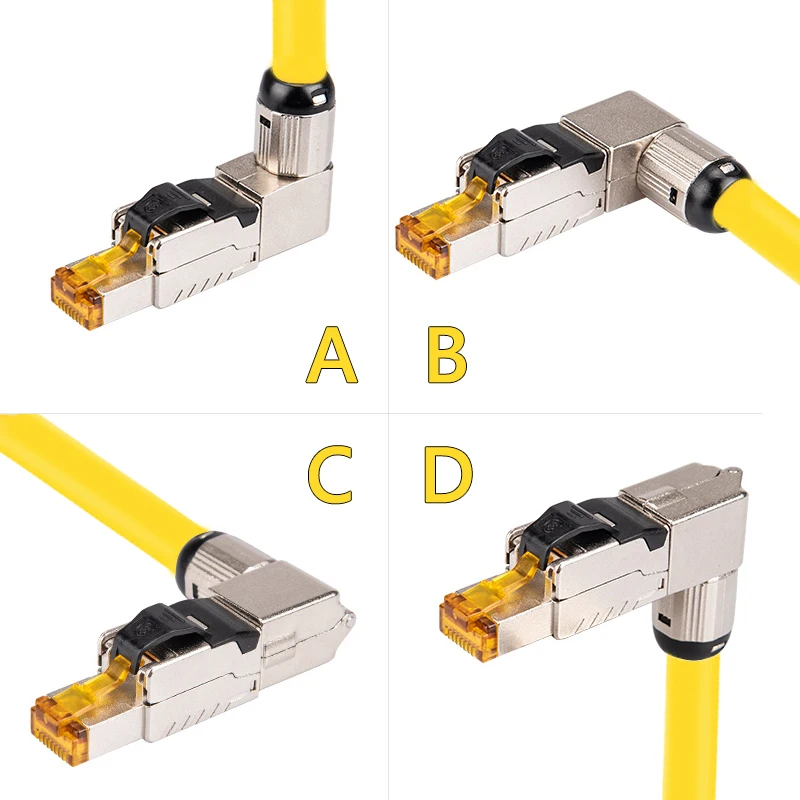 Liga de Zinco Campo Plug Rj45 Completa Blindado 90 Graus Angular Cat7 Cat8 Stp Campo Terminação Conector tipo Toolless - Imagem 4